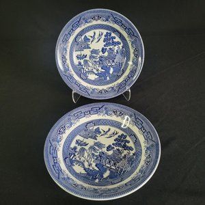 Lot 2 Churchill Blue Willow 8" Soup Salad Bowl Made In England Dinnerware EUC